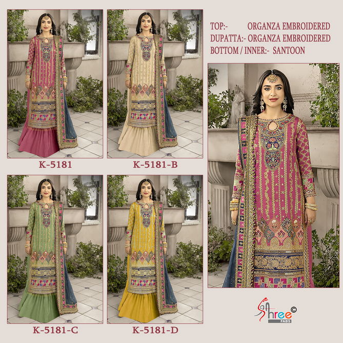 Shree K 5181 Organza Embroidered Pakistani Suits Wholesale Market In Surat
